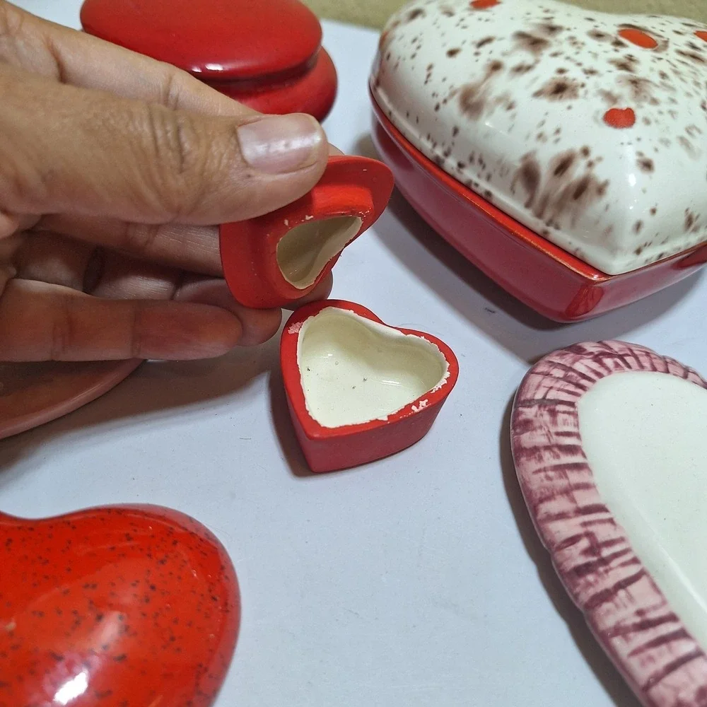11pc Vintage Heart Decor Trinket Box Lot Valentine Cottagecore Shabby Chic